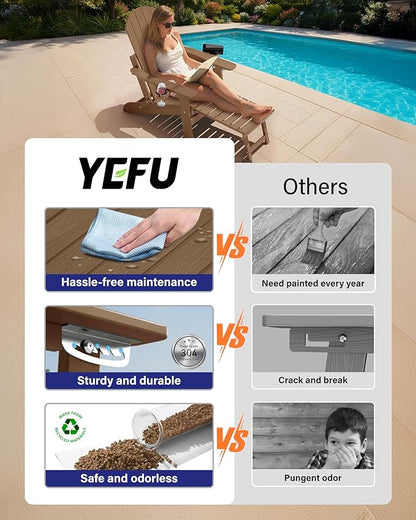 YEFU Adjustable Adirondack Chair with Retractable Ottoman Set of 6,Folding Adirondack Chair with 2 Cup-Holders, Outdoor Chairs with Footrest,Weather Resistant Fire Pit Chairs,for Patio Lawn(Teak)