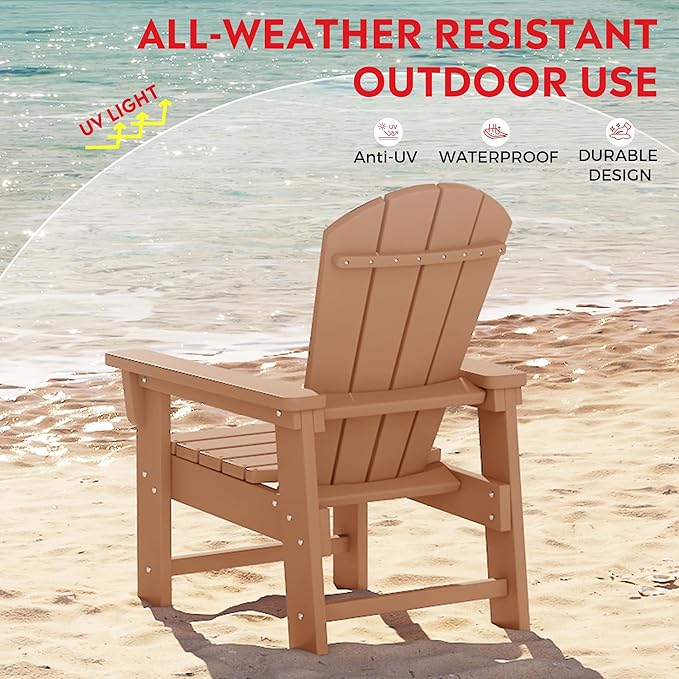 Costaelm Kids Adirondack Chair Set of 4, Plastic Outdoor Kids Chair Toddler Patio Furniture and Outdoor Children Picnic Activity Lawn Chair for Garden, Patio, Backyard & Beach, Teak
