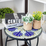 12 Inch Small Outdoor Side Table with Blue Morning Glory, Glass Mosaic Patio Table Indoor - Photo 5