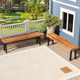 COSTWAY Set of 2 Outdoor Acacia Wood Benches, 2-3 People Backless Garden Benches with Metal Frame for Patio, Deck - Photo 2
