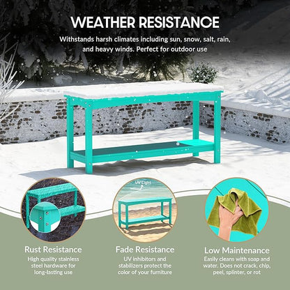 WestinTrends Malibu 55" Outdoor Patio HDPE Adirondack 2-Tier Shelf Console Table, Turquoise