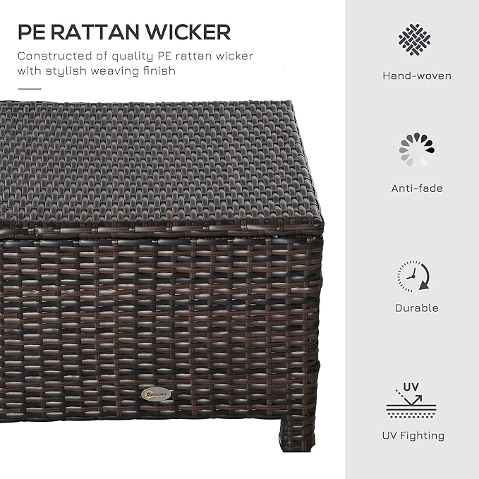 Outsunny 20" Patio Wicker Ottoman, Multipurpose Outdoor PE Rattan Footrest, Additional Seating, Side Table with Soft Cushion, Brown, White