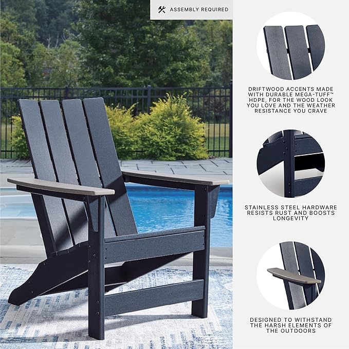 Signature Design by Ashley Mabry Shores Coastal MEGA-TUFF™ HDPE Weather Resistant Outdoor Adirondack Chair with Slat Back, Blue & Beige