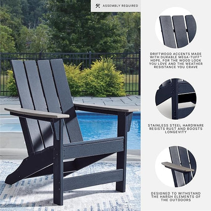 Signature Design by Ashley Mabry Shores Coastal MEGA-TUFF™ HDPE Weather Resistant Outdoor Adirondack Chair with Slat Back, Blue & Beige