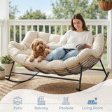 SWITTE Oversized Double Rocking Papasan Chair, Outdoor Wicker Egg Loveseat with Thick Cushion - Photo 3