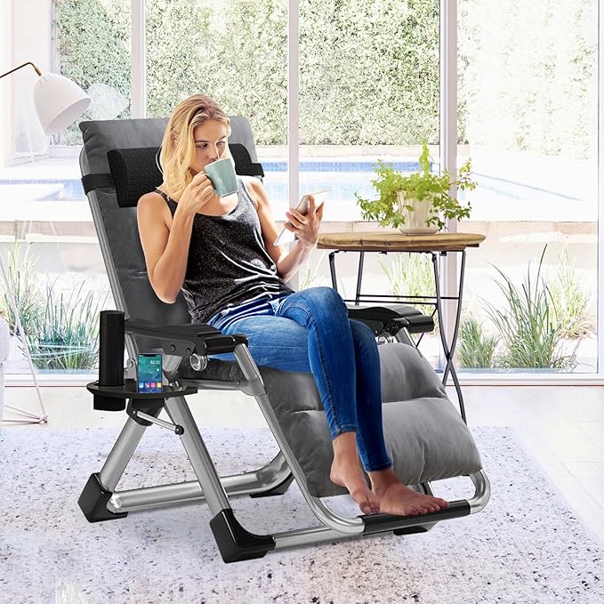 Slsy Zero Gravity Chair, Reclining Lounge Chair with Removable Cushion & Tray for Indoor and Outdoor, Patio Recliner Folding Reclining Chair