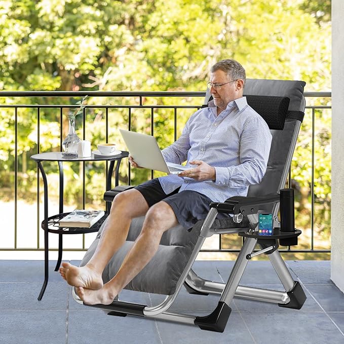 Slsy Zero Gravity Chair, Reclining Lounge Chair with Removable Cushion & Tray for Indoor and Outdoor - Photo 4