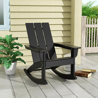WO WESTIN OUTDOOR HDPE Shoreside Modern Rocking Poly Adirondack Chair,Black