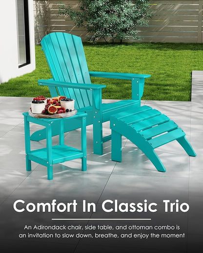 GREENVINES Adirondack Chairs Set of 4 | HDPE Plastic | Oversized Fire Pit Chair | All Weather | Aqua | Poly Lumber | for Outdoor Deck Backyard Patio Garden