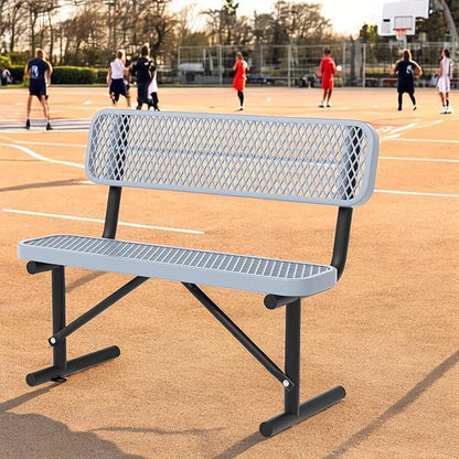 48" Metal Park Benches for Outside - Gray Outdoor Benches Heavy Duty Garden Weatherproof Bench with Backrest, Buddy Bench for Schools,Commercial Benches for Shopping Mall, Store, Yard, Patio