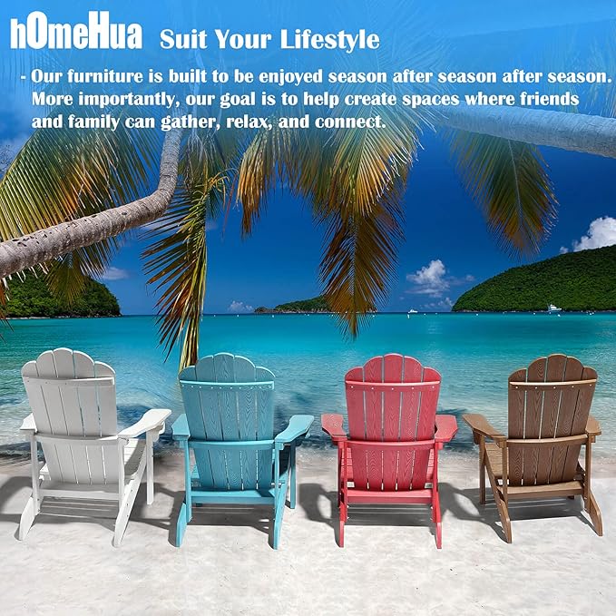 hOmeHua Adirondack Chair, HIPS Adirondack Chairs Weather Resistant with Cup Holder, Plastic Outdoor Chair for Patio, Backyard Deck, Fire Pit Lawn Porch (White)