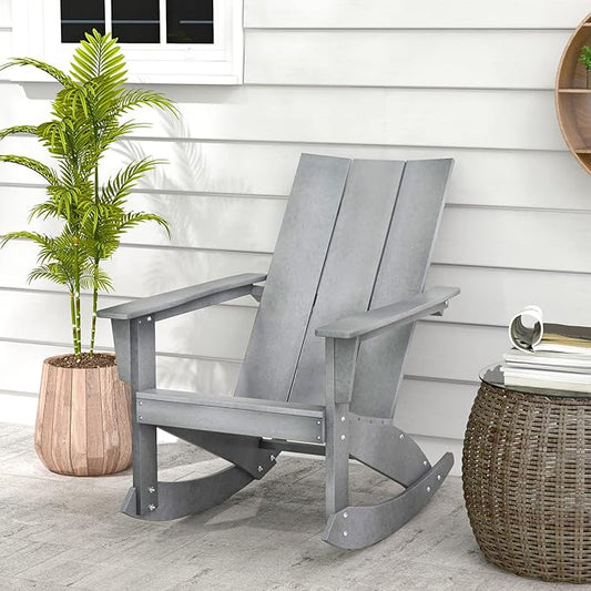 Giantex Outdoor Rocking Chairs for Porch - Waterproof HDPE Adirondack Rocker with Curved Back, Rounded Armrest, 330lbs Weight Capacity, Outside Chair for Patio, Balcony, Backyard, Poolside, Gray