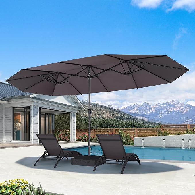 PURPLE LEAF Patio Oversized Chaise Lounge with 15FT Umbrella Outdoor Lounge Chair Beach Pool Sunbathing Lawn Lounger, Base and Side Table Included, Grey