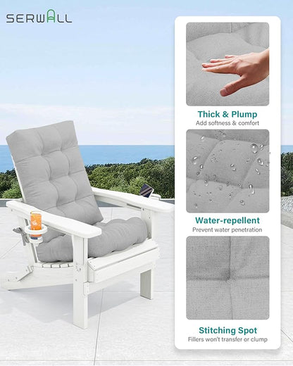 SERWALL Folding Adirondack Chair Set of 4 with Memory Foam Cushions - White/Sp Gray