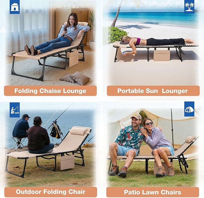 Devoko Beach Lounge Chair, Outdoor Sun Tanning Chair with Face Hole - Photo 6