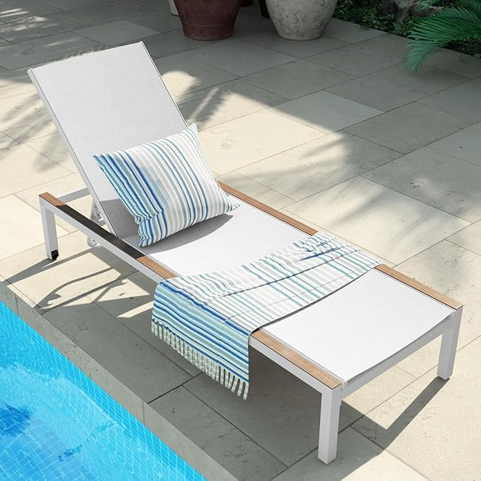 Grand patio Outdoor Chaise Lounge Set of 2 Mesh Sling Lounge Chairs with Woodgrain Texture - Photo 7
