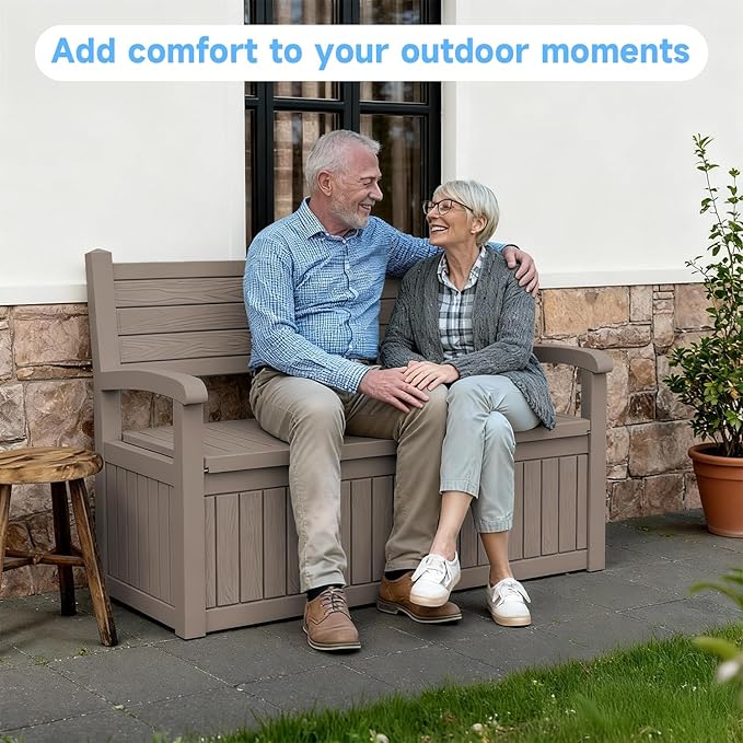 51.06" L x 24.17" W x 35.24" H Outdoor Storage Bench - 70 Gallon Weather-Resistant Resin Rattan-Look Seat (500 lbs Capacity) (Grey)