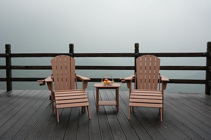 nevilywood HDPE Folding Ottoman - Adirondack Chair Footrest – Weather Resistant, Wood-Grain, Low-Maintenance-, Garden Patio Porch – Teak Brown