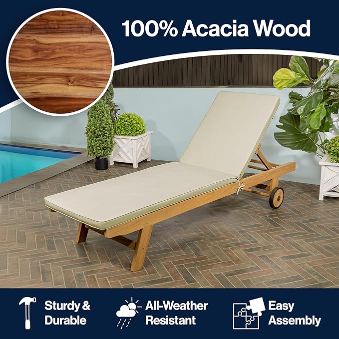 JONATHAN Y LNG1000E Mallorca 77.56"x23.62" Modern Classic Adjustable Acacia Wood Chaise Outdoor Lounge Chair with - Photo 5