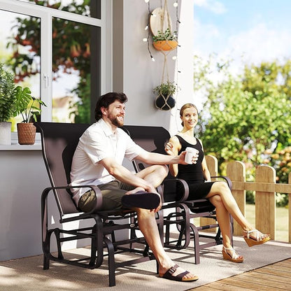 Outsunny Outdoor Glider Chair Set of 2, Gliders for Outside Patio with Smooth Gliding Mechanism and Lightweight Construction for Backyard, Brown