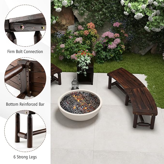 Outdoor Curved Bench, Rustic Fir Wood 2-Person Backless Seat for Garden, Backyard, Porch, BE-FIT9311