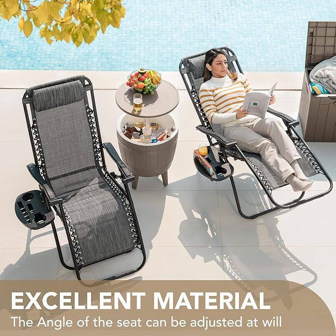 Devoko Patio Zero Gravity Chair Outdoor Folding Adjustable Reclining Chairs Pool Side Using Lawn Lounge Chair with Pillow Set of 2