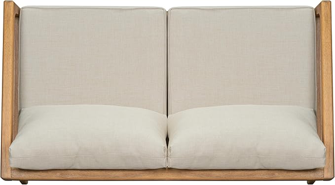 Merax 1 Piece Patio Outdoor Furniture Set, All-Weather Acacia Wood Lovesear Sofa w/Coushions for Porch, Lawn, Backyard - Photo 4