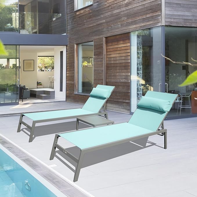 Domi Outdoor Lounge Chairs Set of 3, Upgraded Aluminum Chaise Lounge Chair W/ 5 Adjustable Positions - Photo 1