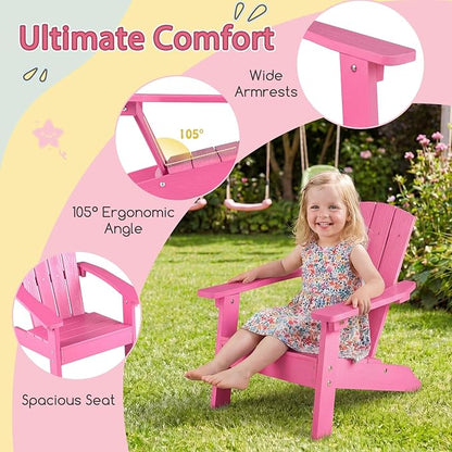 Giantex Kids Adirondack Chair, All-Weather HIPS Children's Outdoor Chair w/Ergonomic Design, Toddler Lawn Chairs for Age 3-8, Kids Beach Chair for Garden Patio Backyard (4,Pink)