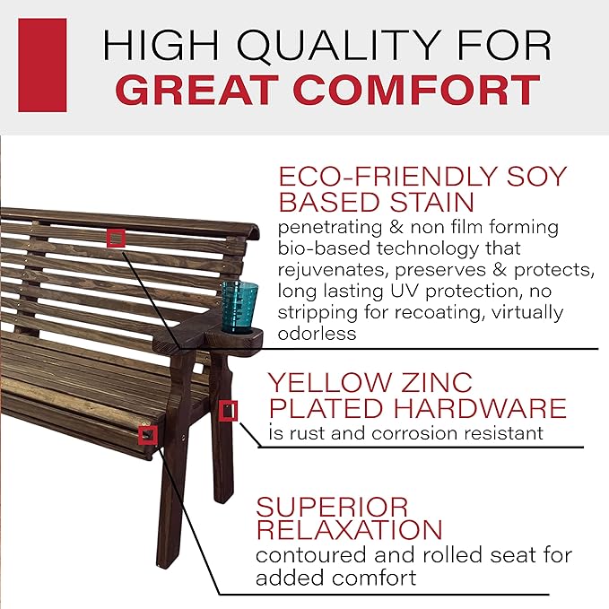 Amish Casual Heavy Duty Pressure Treated 4 Foot Outdoor Garden Bench with Cup Holders - Amish Crafted Roll Back Design - Photo 4