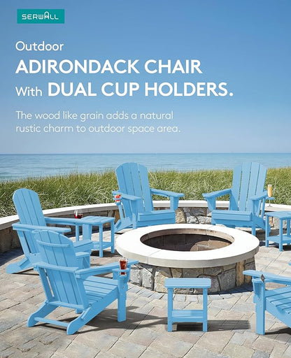 SERWALL Adirondack Chair with Cup Holders - Composite Adirondack Chairs Set of 8 HDPE Outdoor Chairs All Weather Use- Light Blue