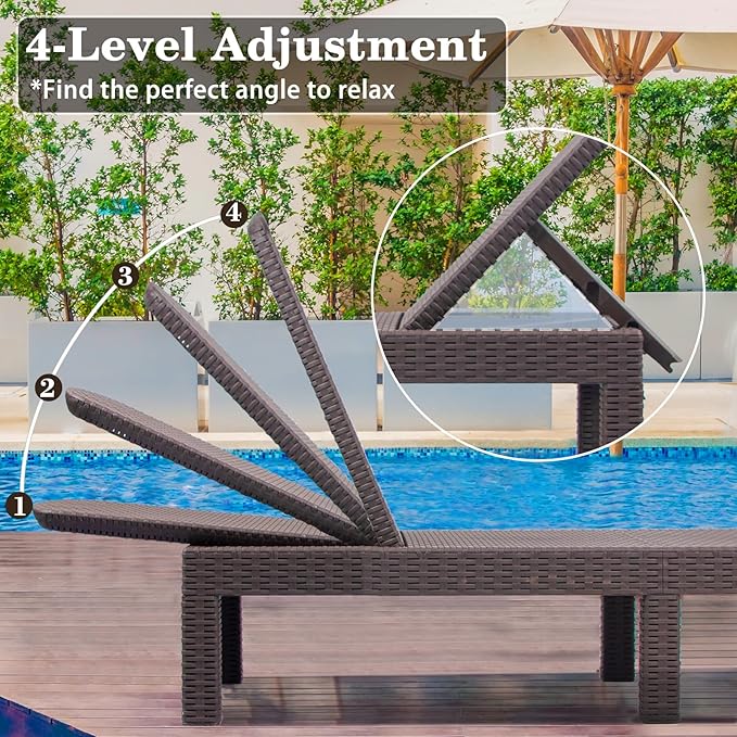DIMAR GARDEN Beach Chairs Outdoor Chaise Lounge,Resin Pool Lounge Chair Waterproof Recliner,Mocha - Photo 6