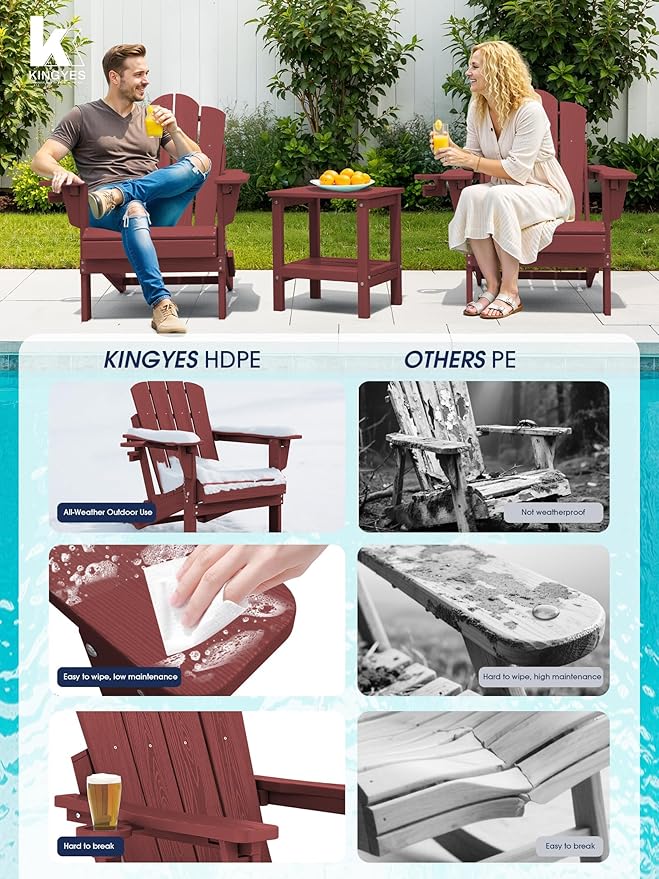 KINGYES Adjustable Folding Adirondack Chair, 3-Position Reclining Adirondack Chairs with Cup Holder - Photo 7