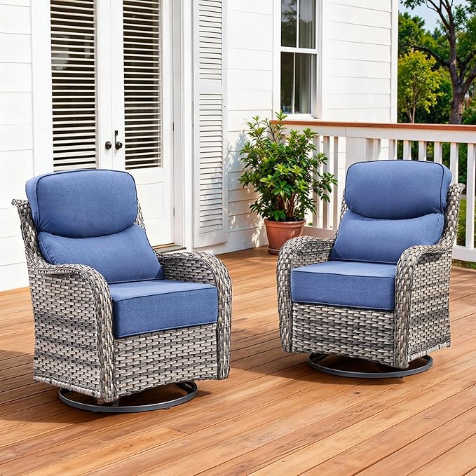 Luxury Outdoor Swivel Rocker Patio Chairs Set of 2 with 6-Inch Thick Cushions - Photo 1