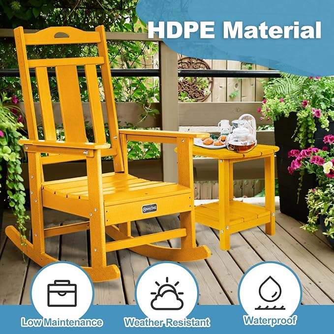 nalone Outdoor Rocking Chairs Set of 2, Oversized Porch Rocker Chair for Adult, All-Weather Resistant Patio Rocking Chair for Garden Lawn(Orange)