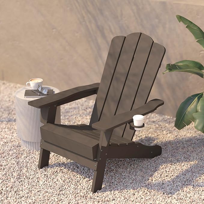 Flash Furniture Newport Adirondack Chairs with Cup Holders, Weather Resistant Poly Resin Adirondack Chairs, Set of 2 - Photo 6