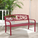 Giantex 50”Outdoor Bench with Cast Iron Backrest & Ergonomic Armrest, 600 lbs Steel Metal Frame - Photo 6