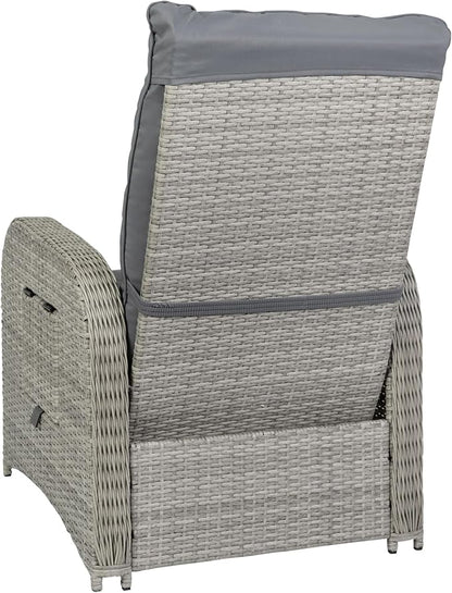 Flash Furniture Nemo Indoor/Outdoor Patio Wicker Rattan Recliner, Lounge Chair with Flip-Up Side Table, Gray