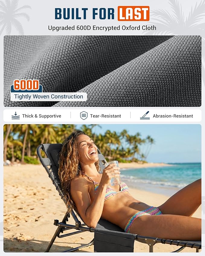 KingCamp Lounge Chair Outdoor,400LBS Tanning Chairs for Outside,Adjustable 5-Position Patio Lounge Chair Sunbathing Chase Lounge Chair Outdoor for Outside Beach Patio Sun Bathing Pool Backyard