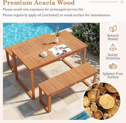 Tangkula Acacia Wood Patio Dining Table for 4-6, Rectangular Outdoor Table with Slatted Tabletop, Outside Dinner Table for Garden, Balcony, Deck and Backyard (49" x 27.5")