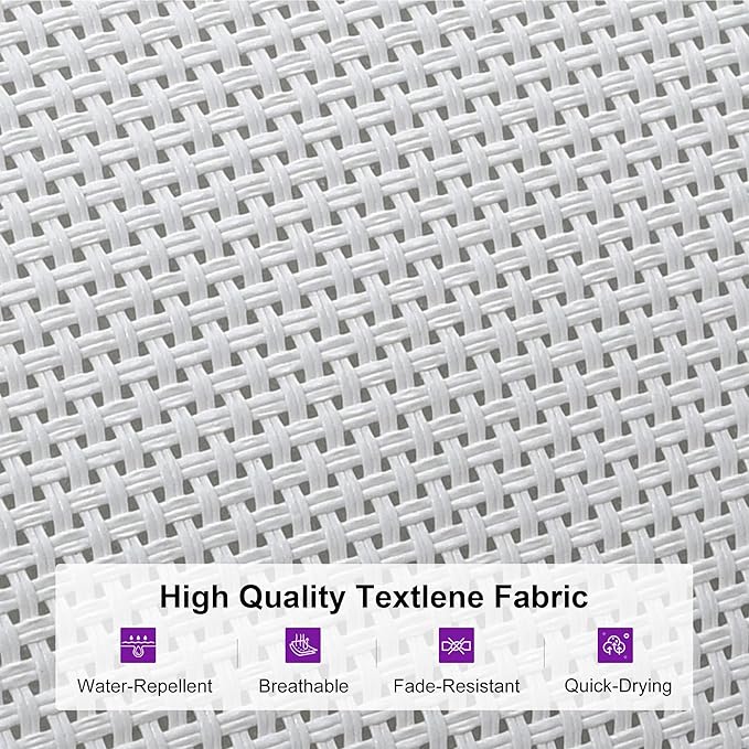 PURPLE LEAF Patio Lounge Chair Set Outdoor Chaise Lounger Aluminum Frame with 2 Side Table and Wheels for Pool Outside Sunbathing Tanning Recliner Including Pillows White
