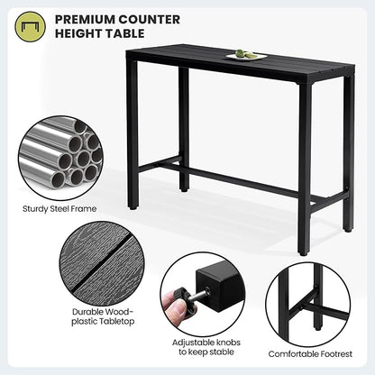 Crestlive Products Outdoor Bar Table, 43'' Rectangle Patio Counter Height Table High Pub Table with Waterproof Top and Sturdy Metal Frame for Balcony, Bistro, Garden, Backyard, Hot Tub(Black)