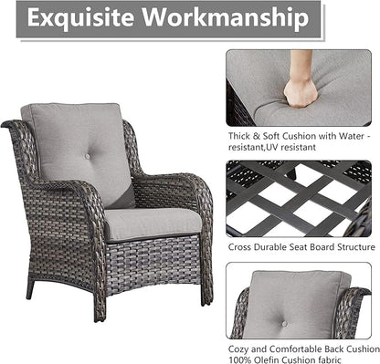 Rilyson Wicker Patio Furniture Set - 4 Piece Rattan Outdoor Sectional Conversation Sets with 2 Chairs and 2 Ottomans for Porch Deck Garden(Mixed Grey/Grey)