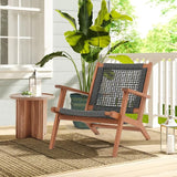 Verano Garden Modern Acacia Wood Lounge Chair Set of 2, Accent Armchair with Handwoven Rope for Living Room, Bedroom - Photo 2