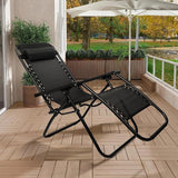 SZHLUX 1 PCS Adjustable Steel Mesh Zero Gravity Lounge Chair Recliners W/Pillows and Cup Holder Trays - Black - Photo 2