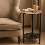 2-Tier Metal Round Side Table Black Accent Coffee Tables Small Space Corner Plant Stand Shelf for Indoor Outdoor Use - Photo 2