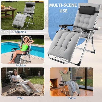 NEWBULIG Zero Gravity Chair, Folding Outdoor Patio Recliner, Reclining Camping Lounge Chair with Cup Holder Trays and Removable Cushion for Indoor Outdoor Beach