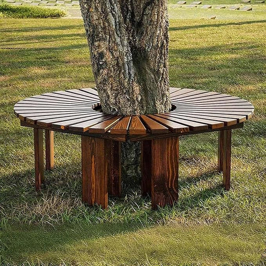 Wooden wrap Around Tree Bench Weatherproof，Semi Circle Garden Bench，Curved Outdoor Bench，for Garden, Park，Patio ，Outside，Plant(Walnut,Circle)