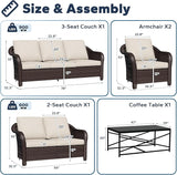 5 Pieces Outdoor Patio Rattan Conversation Furniture Set with Cushions, 78" 3-Seat Wicker Sofa, 55" 2-Seat Couch - Photo 2
