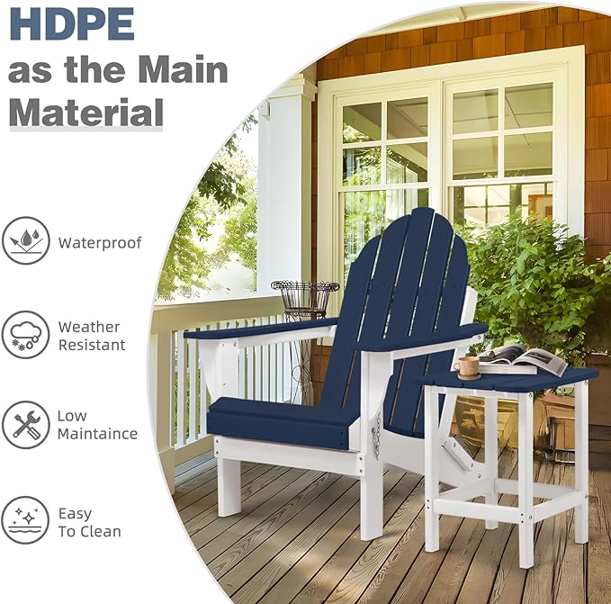 Aoodor HDPE Outdoor All-Weather Folding Adirondack Chair for Patio, Garden, Backyard, Lawn, Fire Pit, Navy Blue
